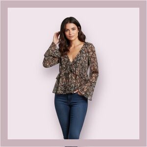Free People Uptown Floral Ruffle Peplum Blouse